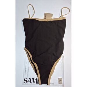 SAME Los Angeles Faux Suede One Piece Swimsuit Women Size Small Designer